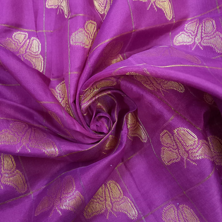 Purple Pink Color Butterfly Motif Uppada Fabric