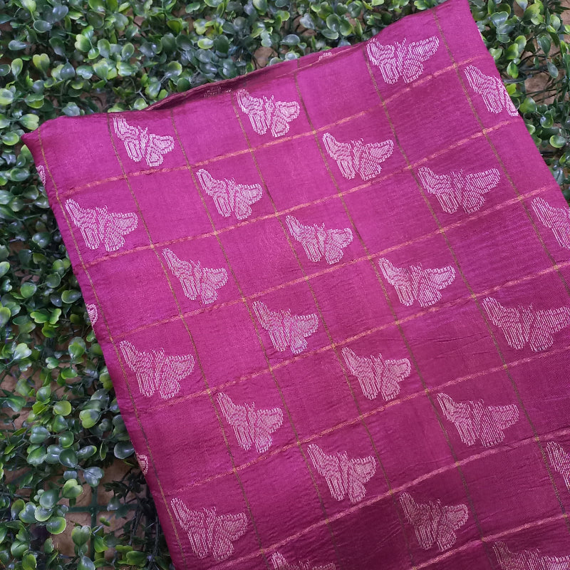 Rani Pink Color Butterfly Motif Uppada Fabric