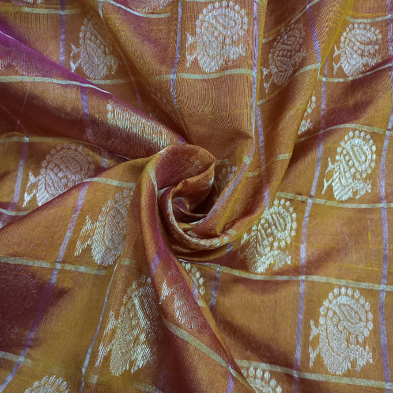 Bronze Orange Color Jamawar Banarasi Fabric with  Floral Butas