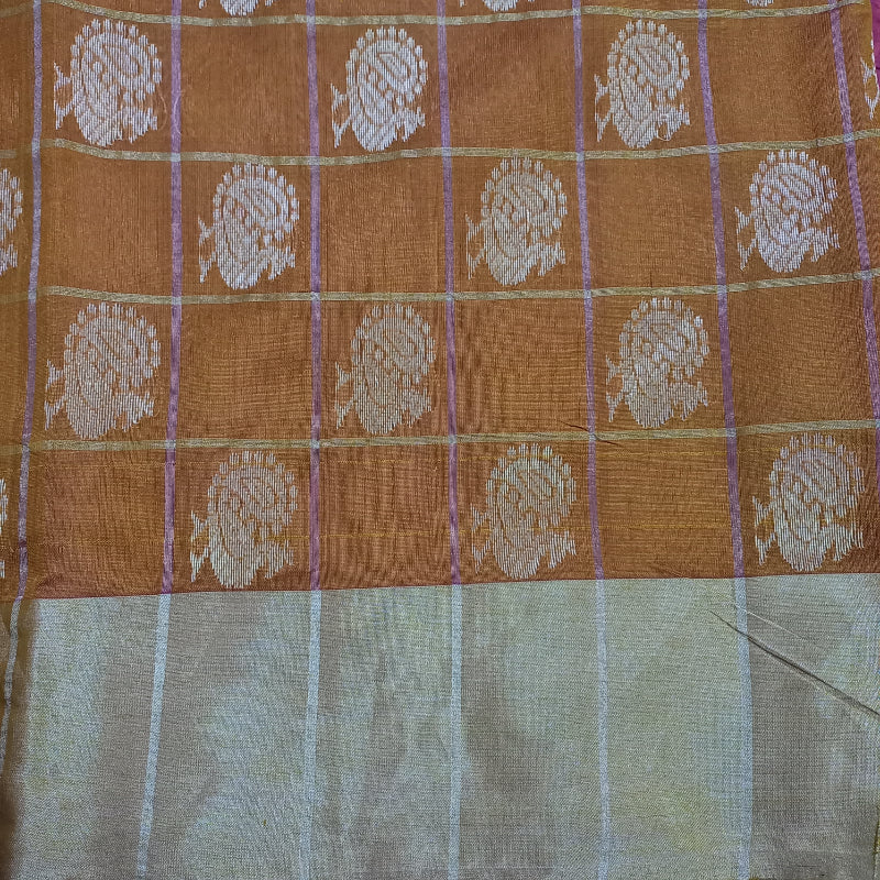 Bronze Orange Color Jamawar Banarasi Fabric with  Floral Butas