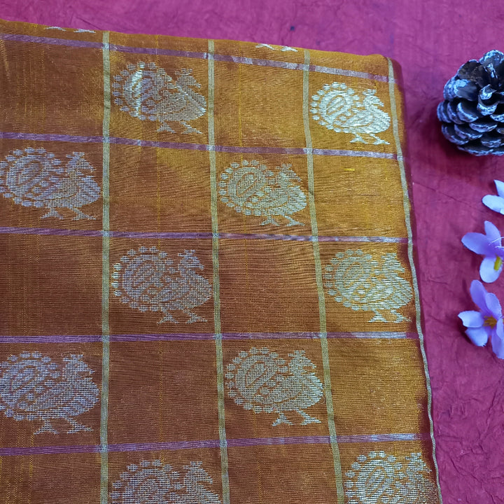 Bronze Orange Color Jamawar Banarasi Fabric with  Floral Butas