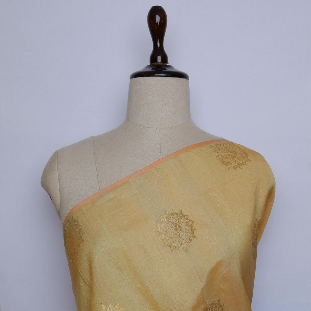 Gold Color Silk Fabric With Nature Inspired Buttas