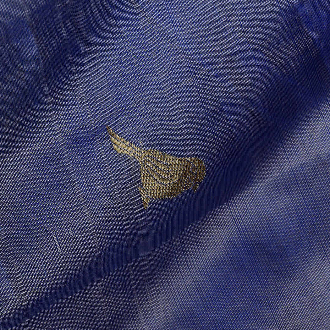 Ink Blue Color Silk Fabric With Bird Motifs