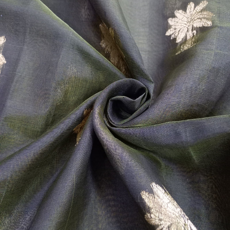 Pine Green Color Silk Fabric With border