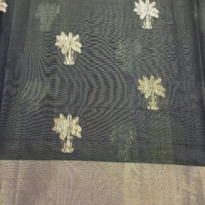 Pine Green Color Silk Fabric With border