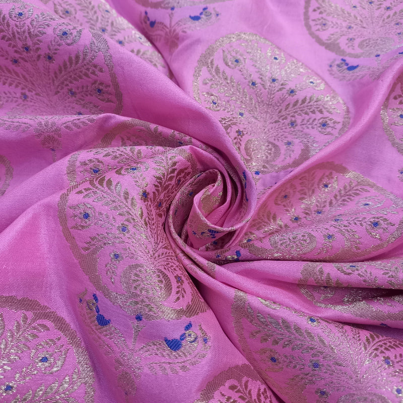 Light Pink Color Jamawar  Silk Fabric