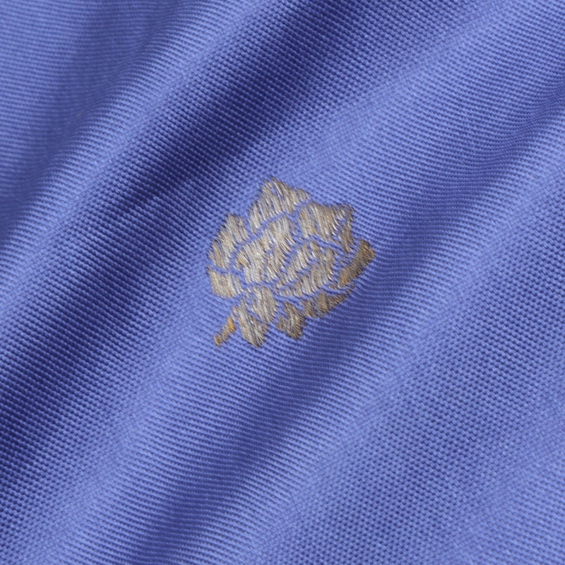 Pastel Iris Blue Color Jamavar Silk Fabric With Floral Buttas
