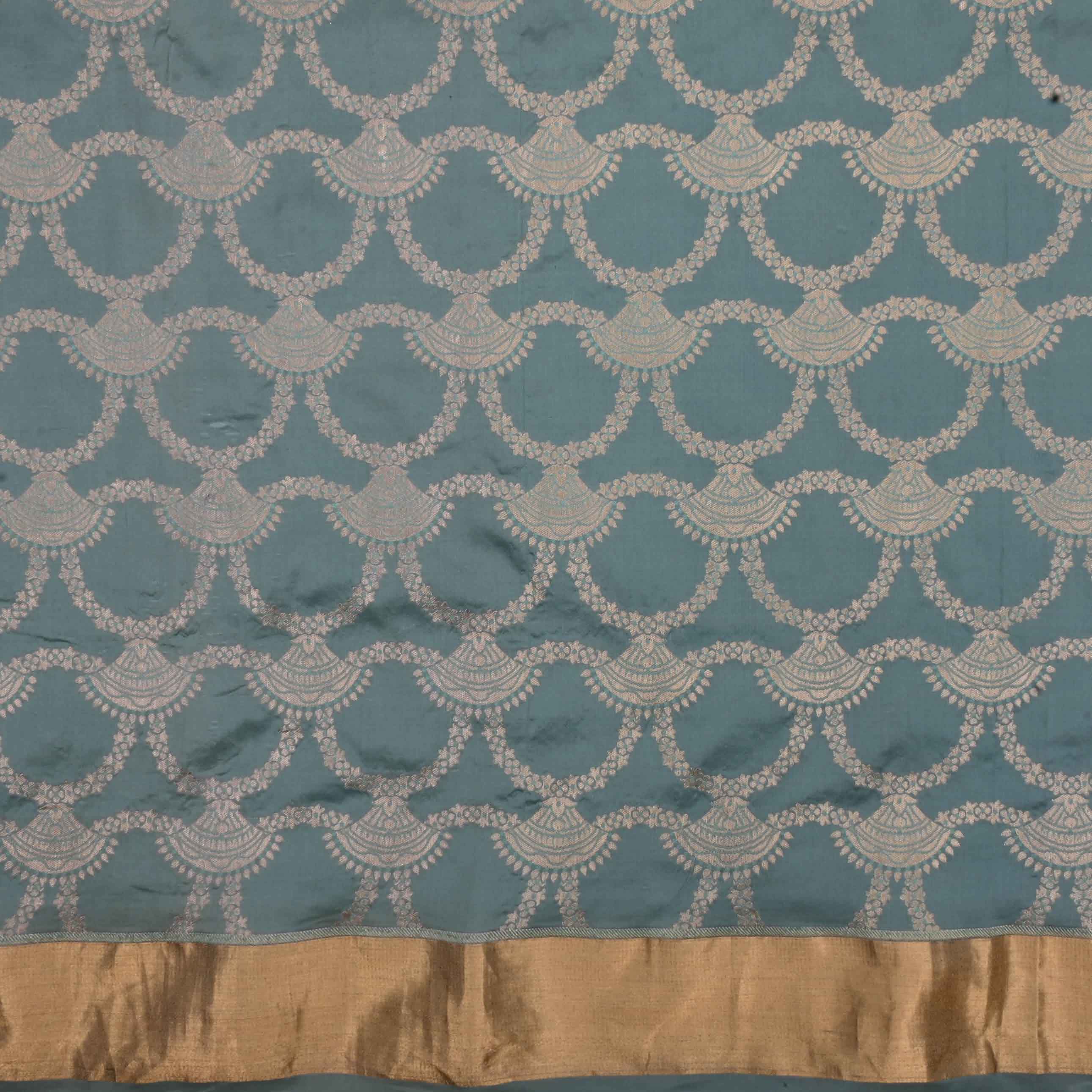 Stone Blue Banarasi Fabric With Kaddi Border