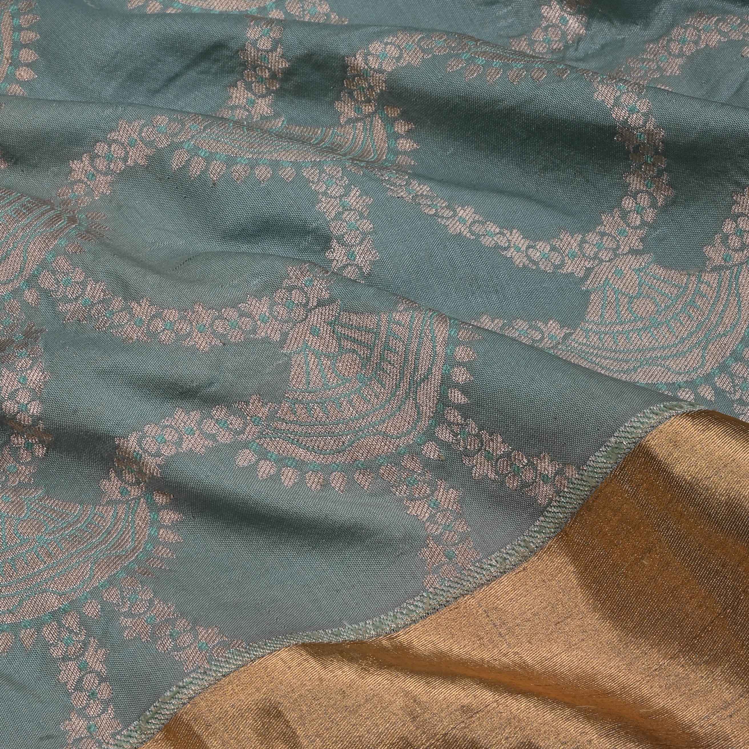 Stone Blue Banarasi Fabric With Kaddi Border