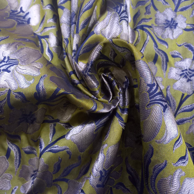 Mustard Yellow Color Jamawar Silk Fabric