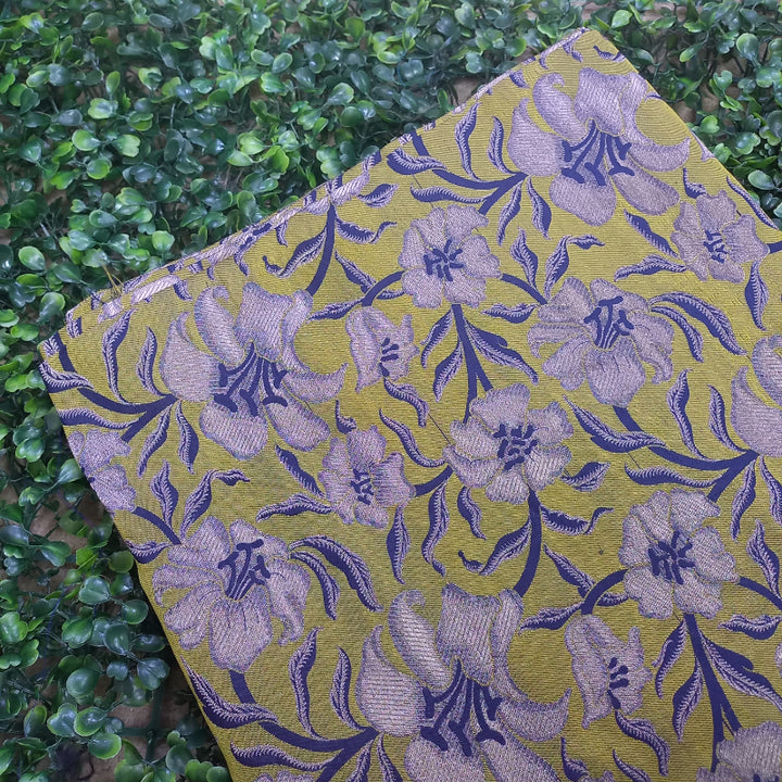 Mustard Yellow Color Jamawar Silk Fabric