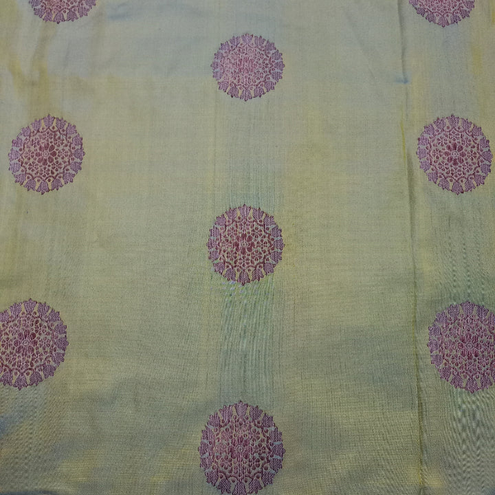 Dual Shade Green Color Jamawar Silk Fabric With Floral Buttas