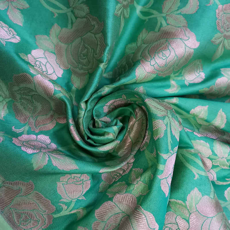 Persian Green Color Jamawar Silk Fabric