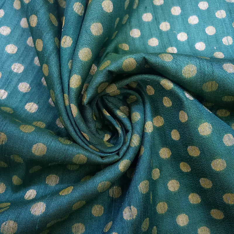 Hunter Green Color Jamawar Silk Fabric With Buttas
