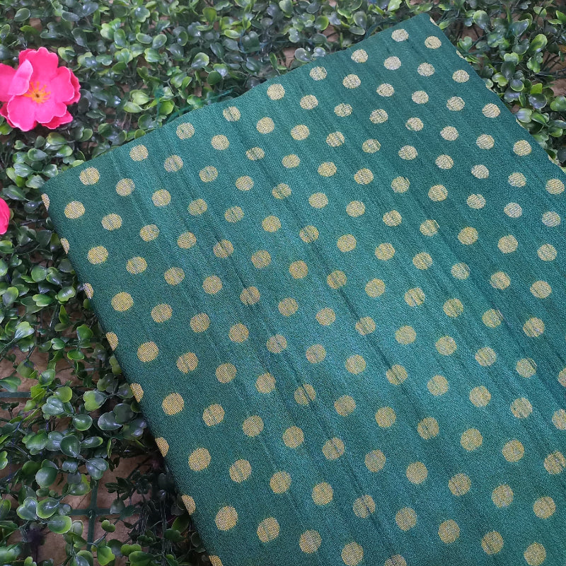 Hunter Green Color Jamawar Silk Fabric With Buttas