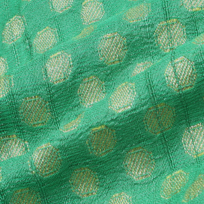 Green Color Jamavar Silk Fabric With Round Buttas