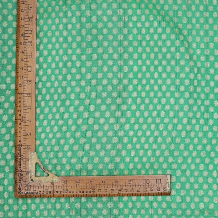 Green Color Jamavar Silk Fabric With Round Buttas