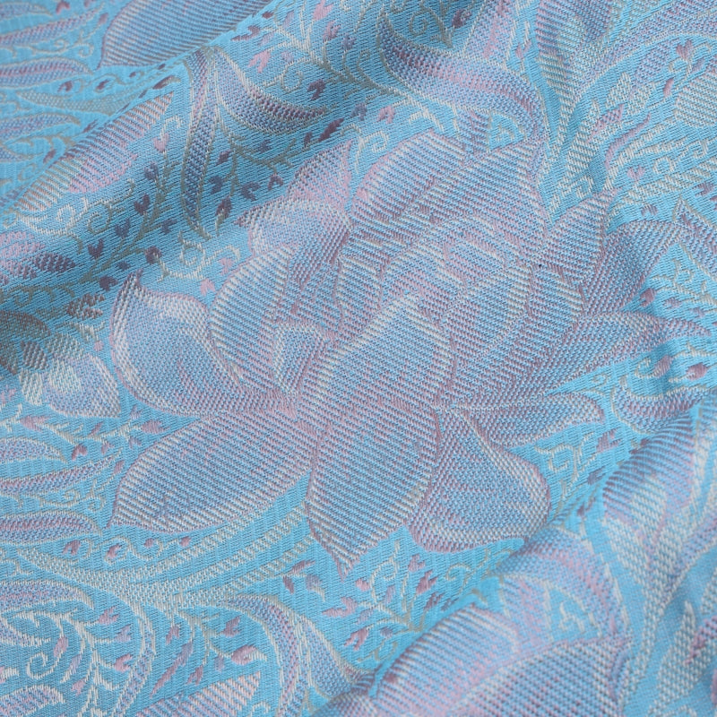 Sky Blue Color Jamavar Silk Fabric With Floral Pattern