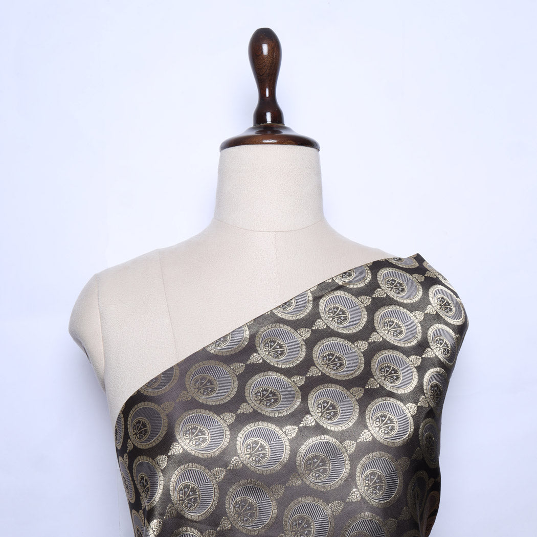 Lead Grey Color Satin Silk Fabric With Floral Motif Pattern