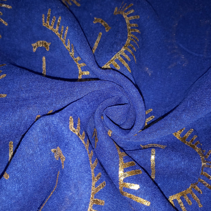 Navy Blue Color Foil Printed Linen Fabric
