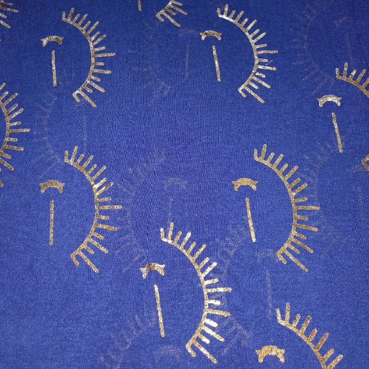 Navy Blue Color Foil Printed Linen Fabric
