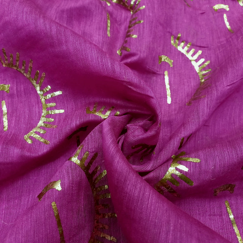 Purple Color Foil Printed Linen Fabric