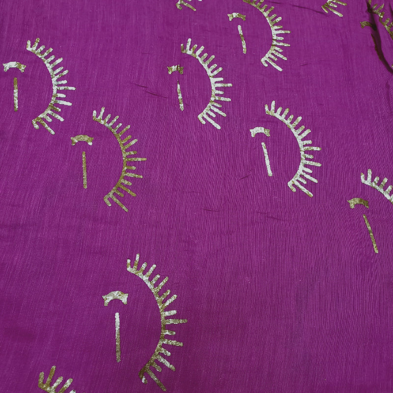 Purple Color Foil Printed Linen Fabric