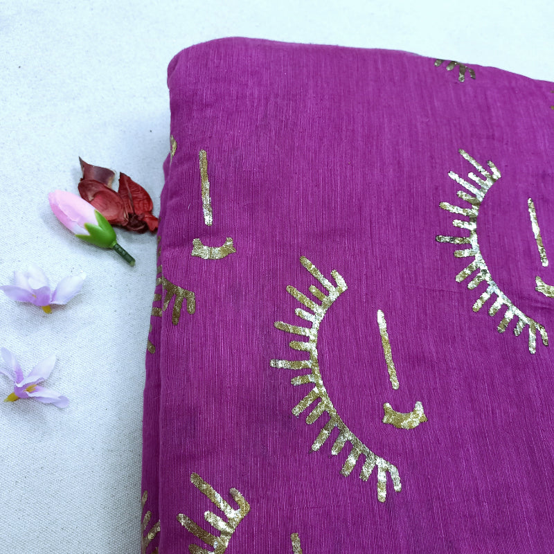 Purple Color Foil Printed Linen Fabric