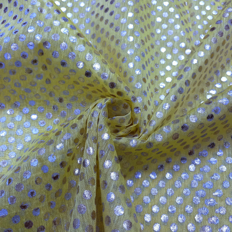 Creamish Yellow Color Foil Printed Silk Fabric