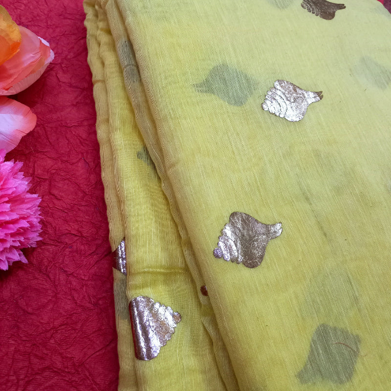 Blonde Yellow Colour Foil Printed Linen Fabric