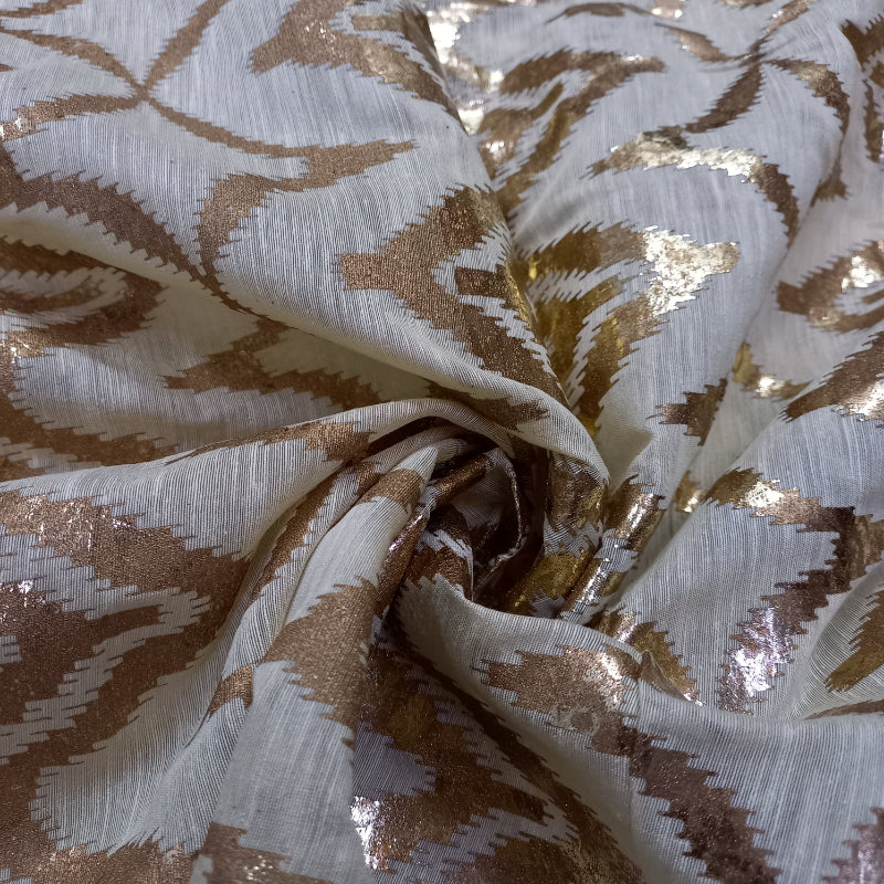 Beige Color Foil Printed Linen Fabric