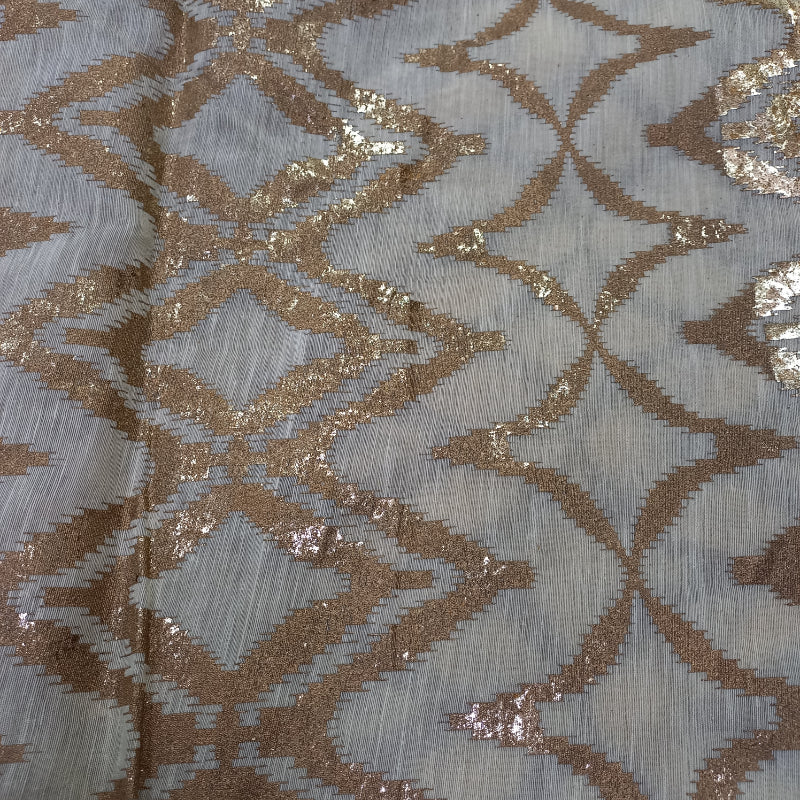 Beige Color Foil Printed Linen Fabric