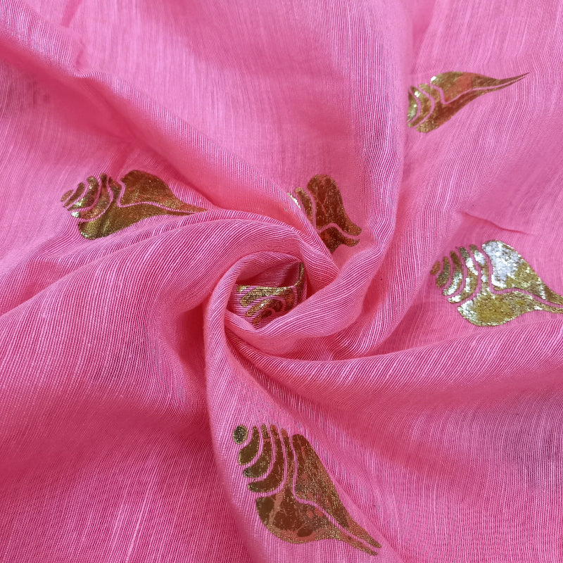 Bubble Gum Pink Foil Printed Color Linen Fabric