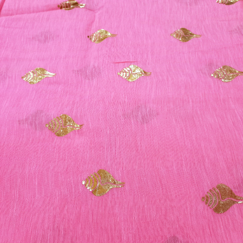 Bubble Gum Pink Foil Printed Color Linen Fabric