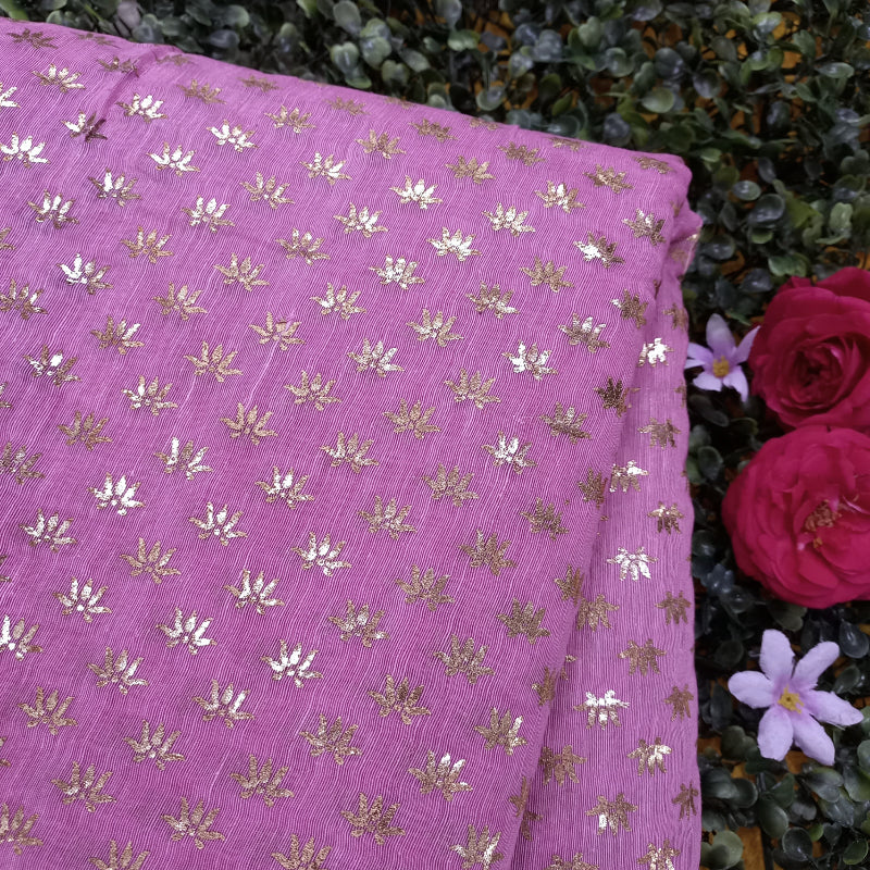 Lavender Color Foil Printed Linen Fabric