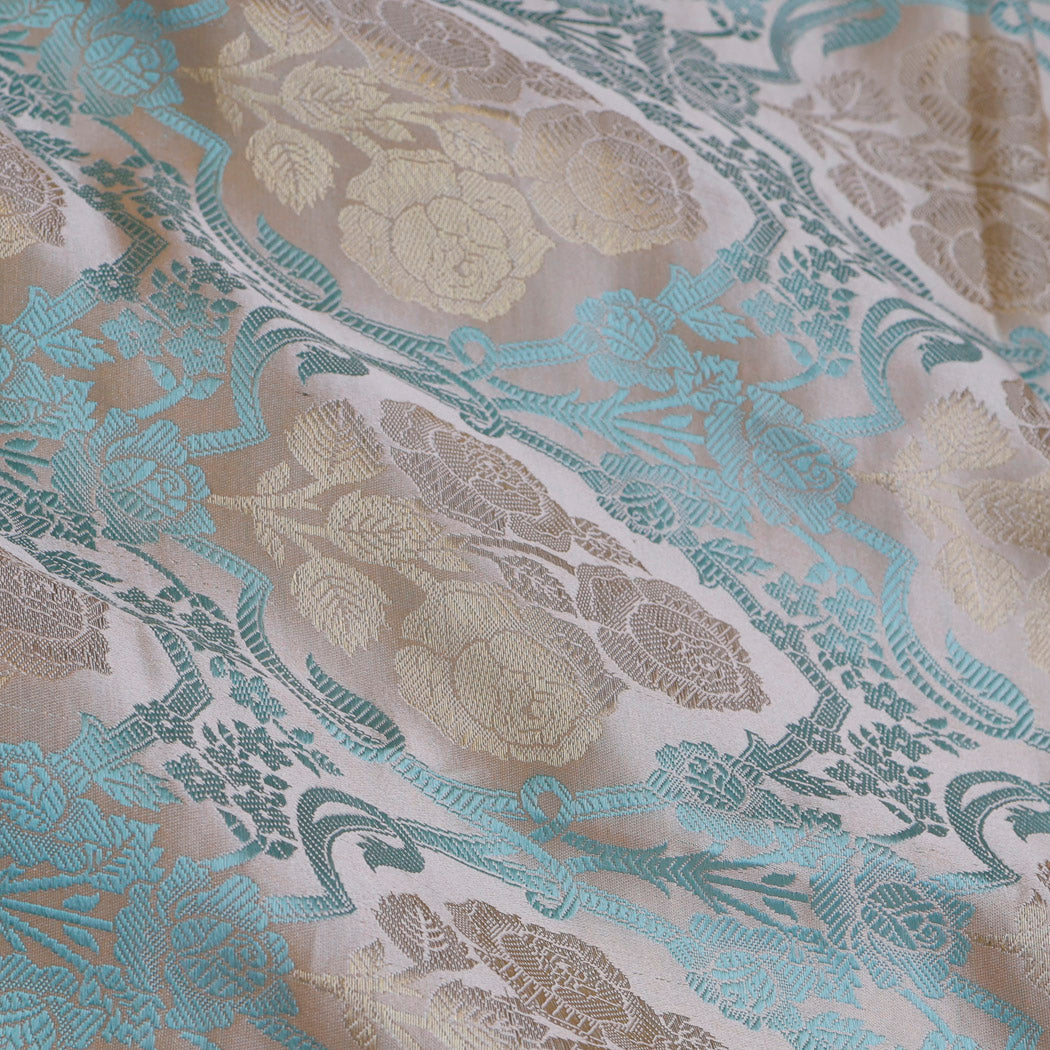 Dusky Rose Color Satin Silk Fabric With Floral Motif Pattern