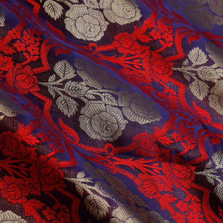 Violet Color Satin Silk Fabric With Floral Motif Pattern