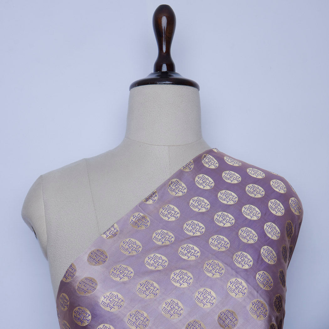 Pastel Lilac Pink Color Satin Silk Fabric With Polka Dots