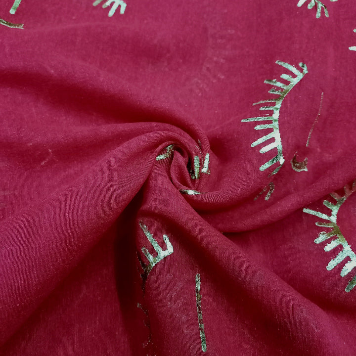 Red Color Foil Printed Linen Fabric