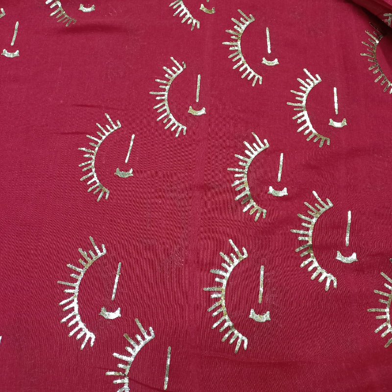 Red Color Foil Printed Linen Fabric