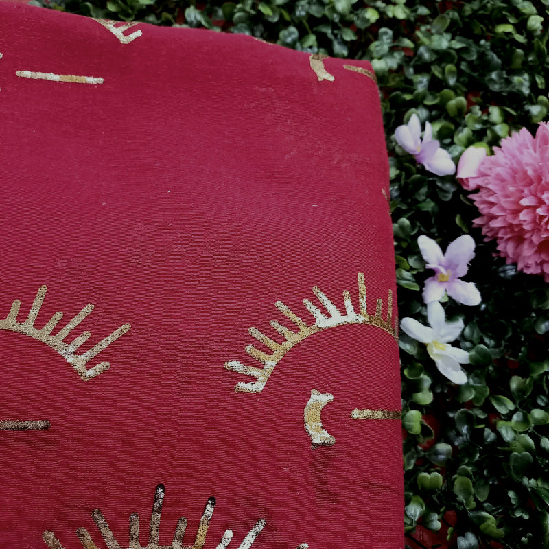 Red Color Foil Printed Linen Fabric