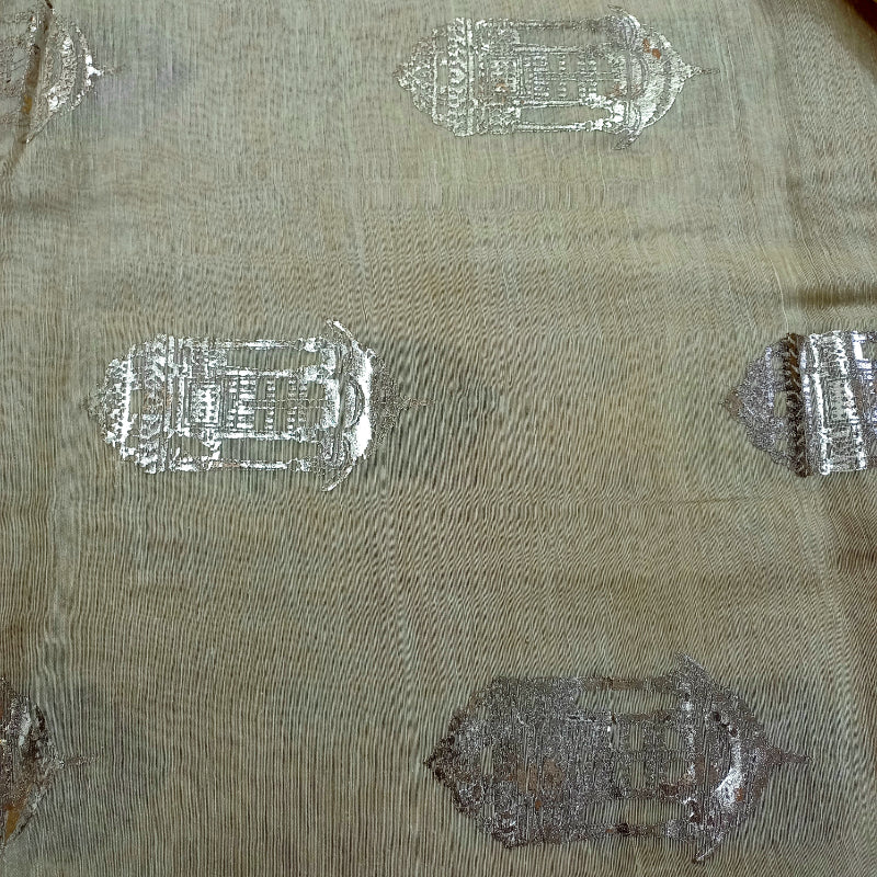 Beige Colour Foil Printed Linen Fabric