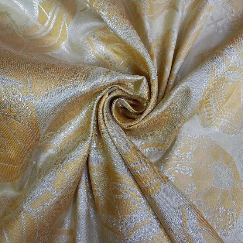 Cream Color Jamawar Fabric Wth Geometric Buttas