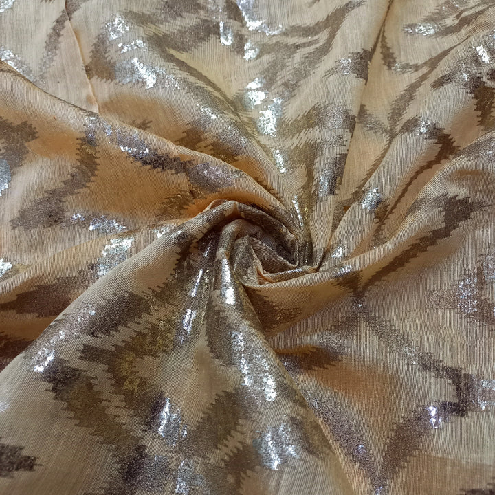 Beige Color Foil Printed Linen Fabric