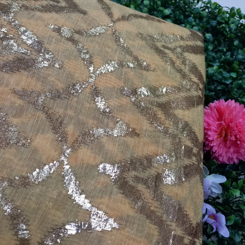 Beige Color Foil Printed Linen Fabric