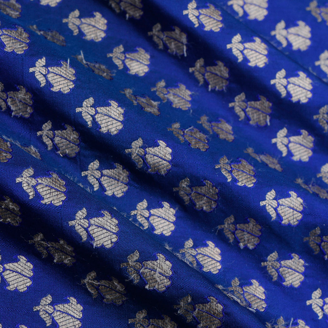 Dark Blue Color Silk Fabric With Tiny Floral Motifs