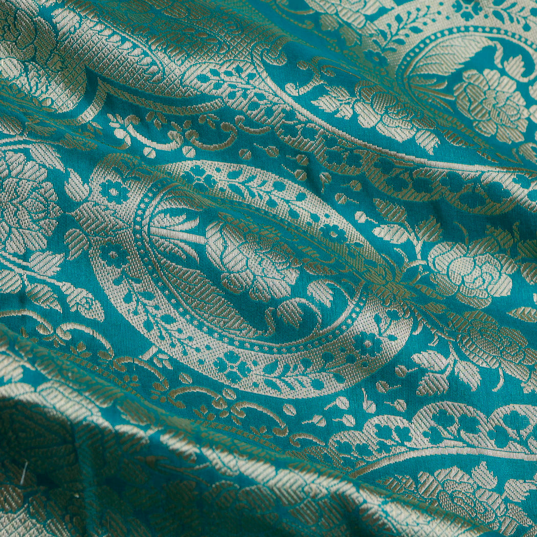 Myrtle Green Color Silk Fabric With Floral Design Pattern