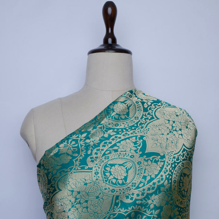 Myrtle Green Color Silk Fabric With Floral Design Pattern