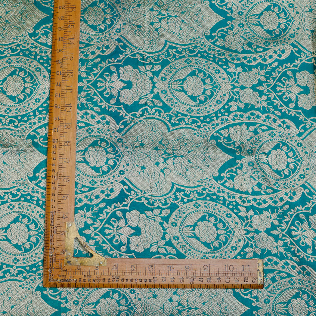 Myrtle Green Color Silk Fabric With Floral Design Pattern