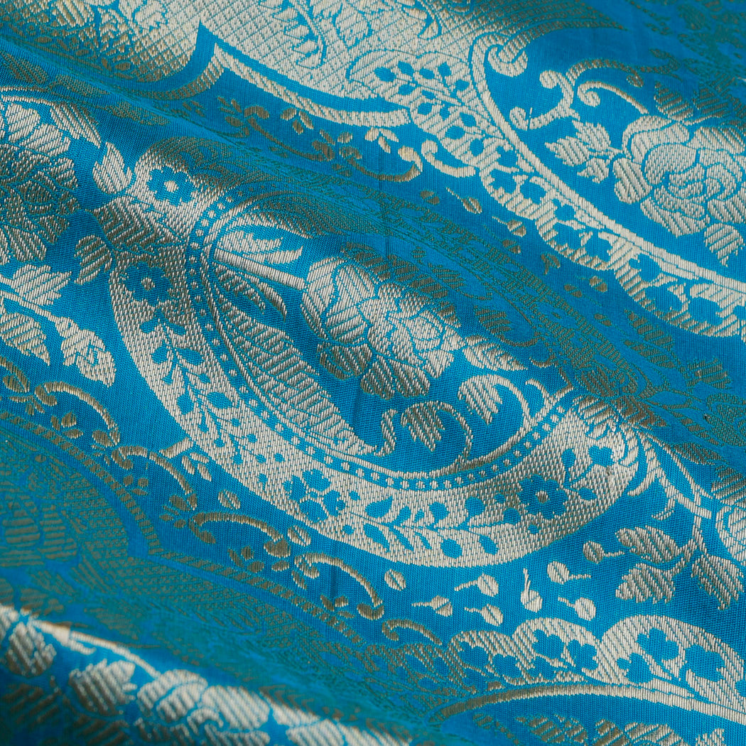 Blue Color Silk Fabric With Floral Design Pattern